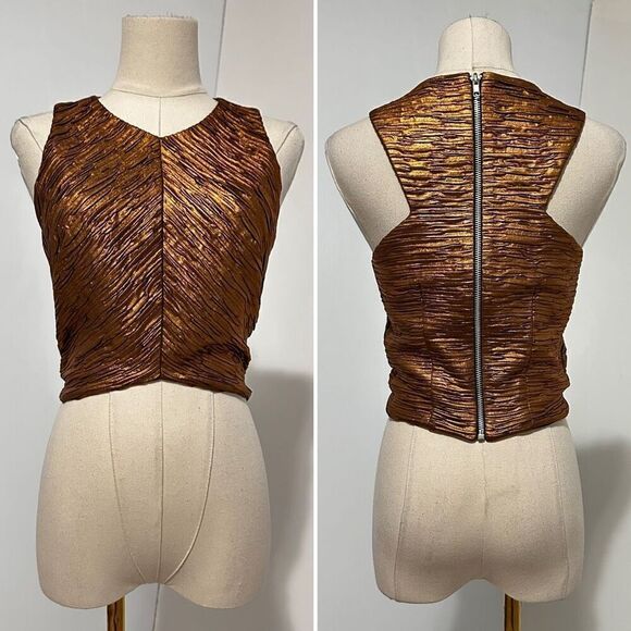 Torn Ronny Kobo Crop Tank Top Bronze Texture XS Festive Cyber Gothic Punk Rave - Picture 1 of 9